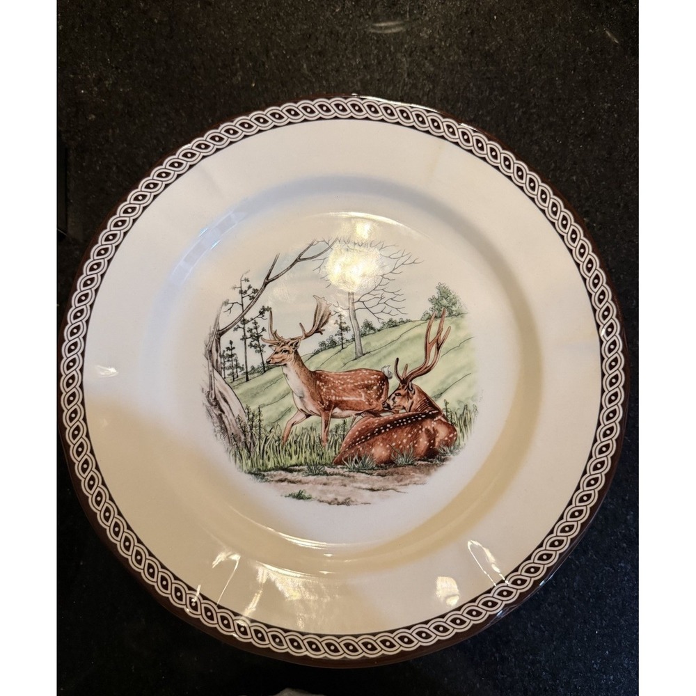 Set of 4 LEGEND British Heritage Earthenware Fall Deer Salad / Dessert Plates